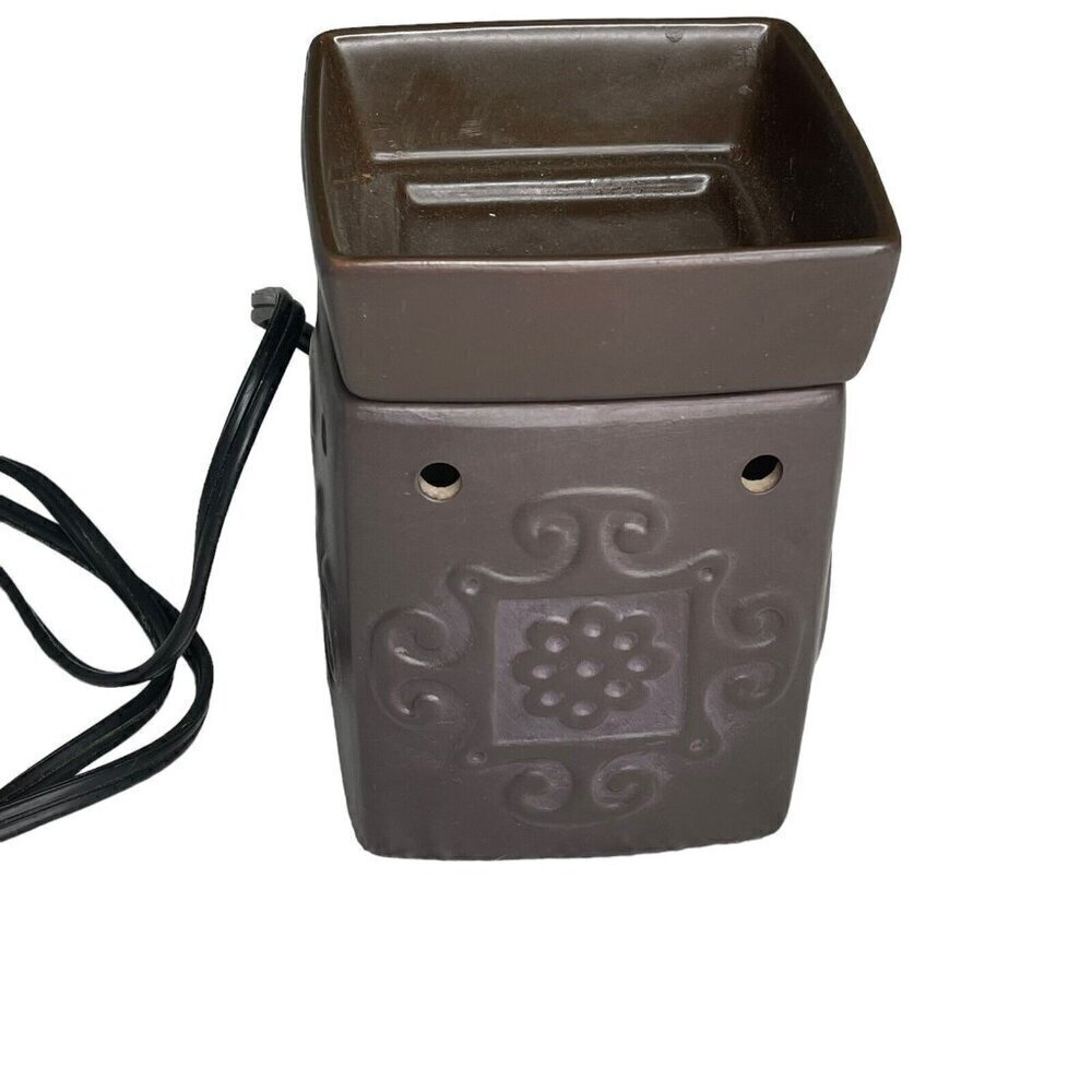 Brown Ceramic Electric Wax Melt Warmer Embossed Medallion Fragrance Burner